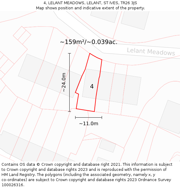 4, LELANT MEADOWS, LELANT, ST IVES, TR26 3JS: Plot and title map