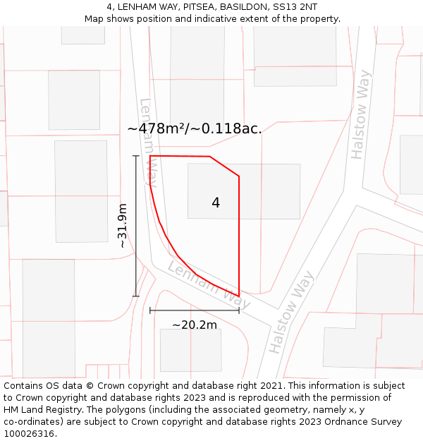 4, LENHAM WAY, PITSEA, BASILDON, SS13 2NT: Plot and title map
