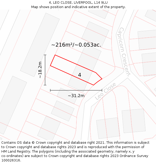 4, LEO CLOSE, LIVERPOOL, L14 9LU: Plot and title map