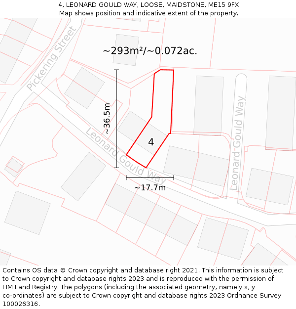4, LEONARD GOULD WAY, LOOSE, MAIDSTONE, ME15 9FX: Plot and title map