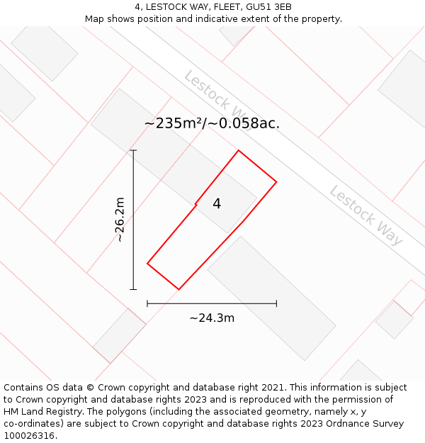 4, LESTOCK WAY, FLEET, GU51 3EB: Plot and title map