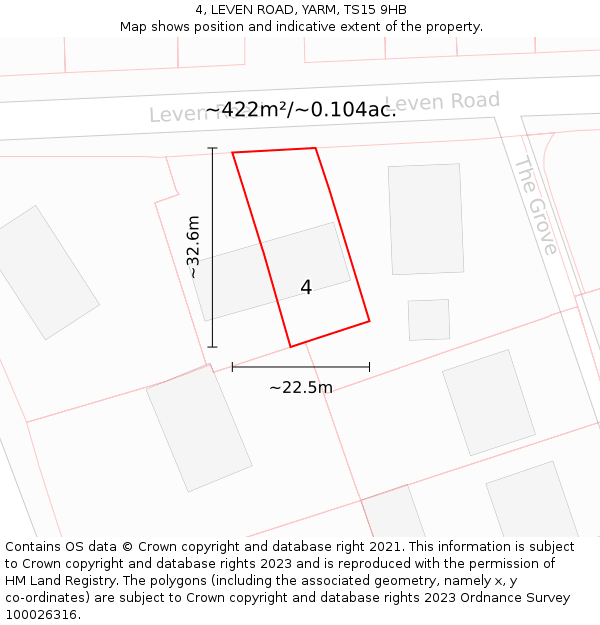 4, LEVEN ROAD, YARM, TS15 9HB: Plot and title map