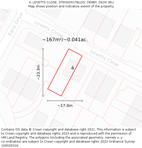 4, LEVETTS CLOSE, STENSON FIELDS, DERBY, DE24 3EU: Plot and title map
