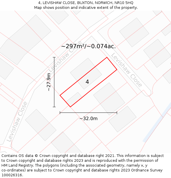 4, LEVISHAW CLOSE, BUXTON, NORWICH, NR10 5HQ: Plot and title map