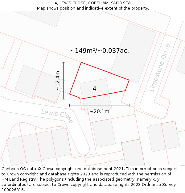 4, LEWIS CLOSE, CORSHAM, SN13 9EA: Plot and title map