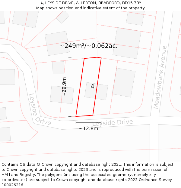 4, LEYSIDE DRIVE, ALLERTON, BRADFORD, BD15 7BY: Plot and title map