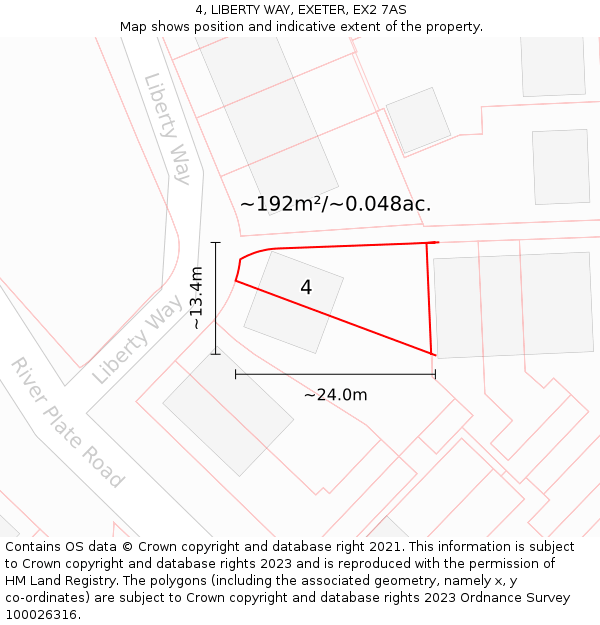 4, LIBERTY WAY, EXETER, EX2 7AS: Plot and title map