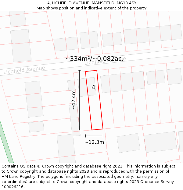 4, LICHFIELD AVENUE, MANSFIELD, NG18 4SY: Plot and title map