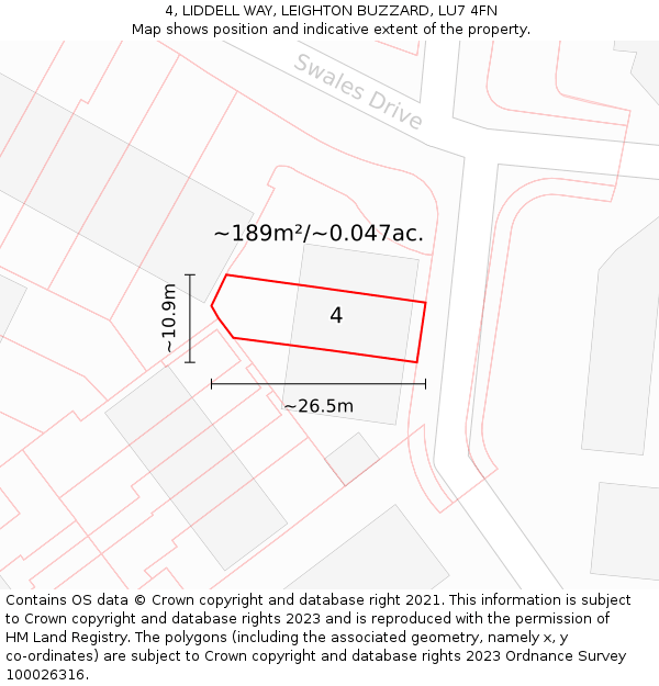 4, LIDDELL WAY, LEIGHTON BUZZARD, LU7 4FN: Plot and title map