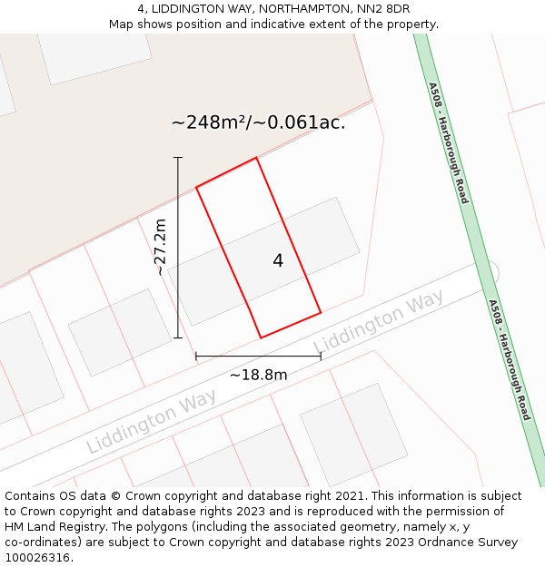 4, LIDDINGTON WAY, NORTHAMPTON, NN2 8DR: Plot and title map
