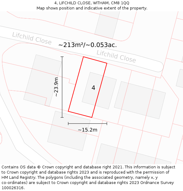 4, LIFCHILD CLOSE, WITHAM, CM8 1QQ: Plot and title map