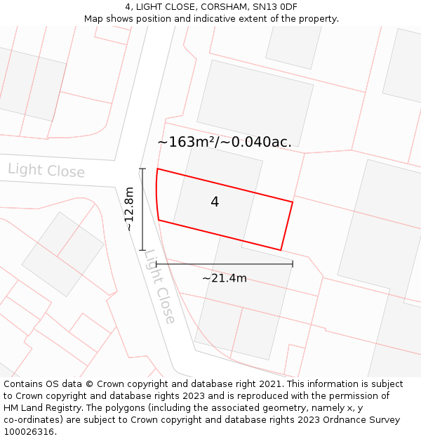 4, LIGHT CLOSE, CORSHAM, SN13 0DF: Plot and title map