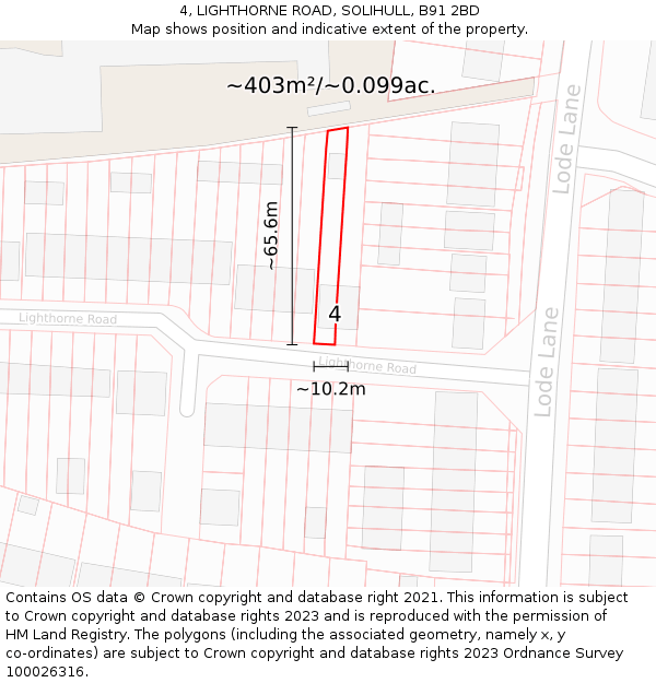 4, LIGHTHORNE ROAD, SOLIHULL, B91 2BD: Plot and title map