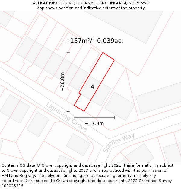 4, LIGHTNING GROVE, HUCKNALL, NOTTINGHAM, NG15 6WP: Plot and title map