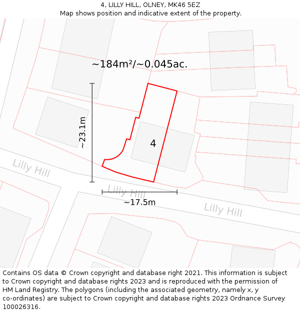 4, LILLY HILL, OLNEY, MK46 5EZ: Plot and title map