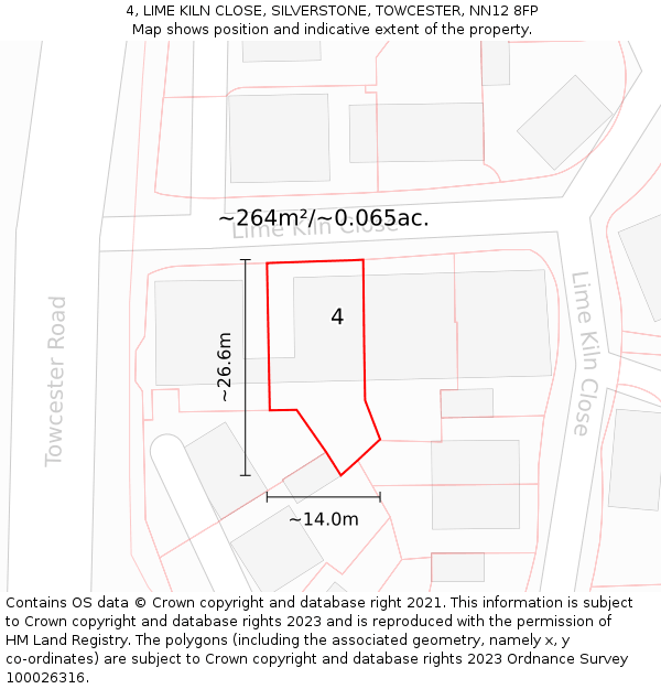4, LIME KILN CLOSE, SILVERSTONE, TOWCESTER, NN12 8FP: Plot and title map