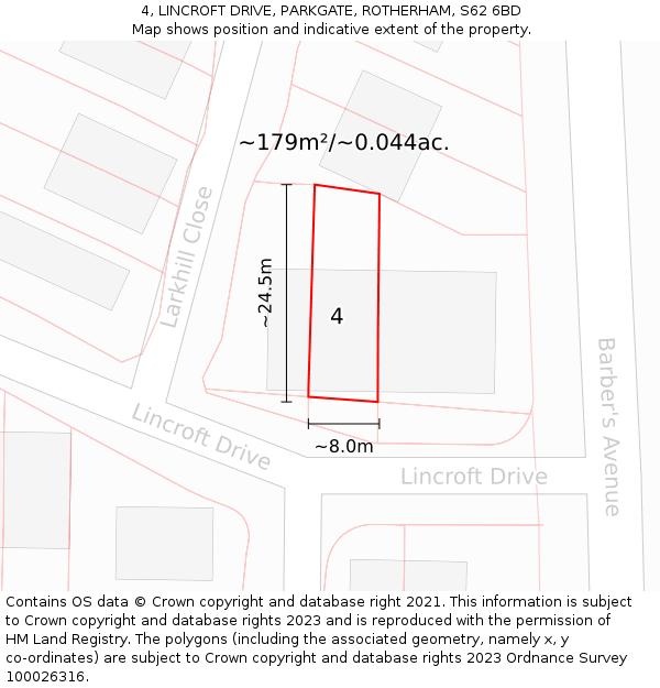 4, LINCROFT DRIVE, PARKGATE, ROTHERHAM, S62 6BD: Plot and title map