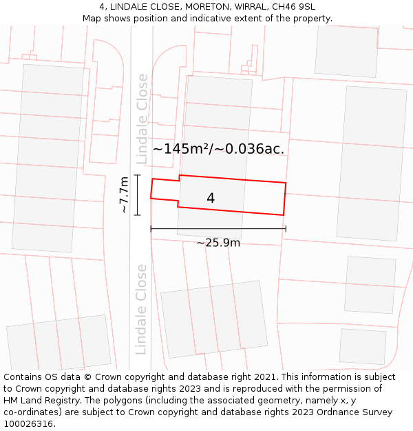 4, LINDALE CLOSE, MORETON, WIRRAL, CH46 9SL: Plot and title map
