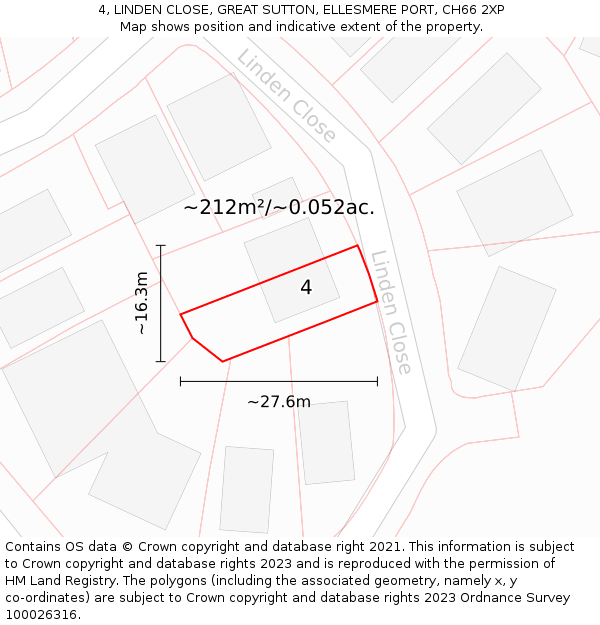 4, LINDEN CLOSE, GREAT SUTTON, ELLESMERE PORT, CH66 2XP: Plot and title map