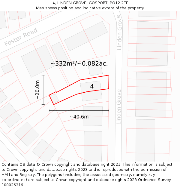 4, LINDEN GROVE, GOSPORT, PO12 2EE: Plot and title map
