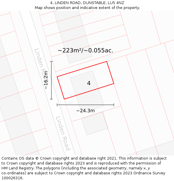 4, LINDEN ROAD, DUNSTABLE, LU5 4NZ: Plot and title map