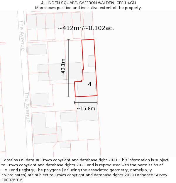 4, LINDEN SQUARE, SAFFRON WALDEN, CB11 4GN: Plot and title map