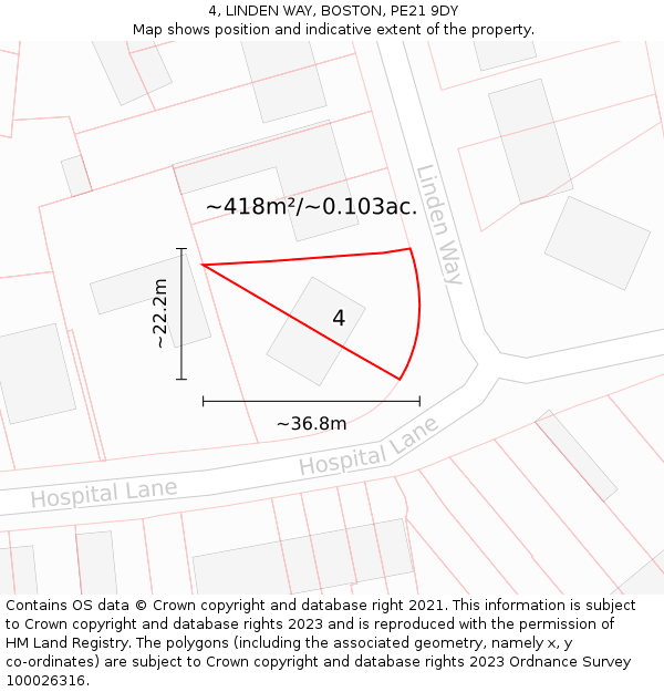4, LINDEN WAY, BOSTON, PE21 9DY: Plot and title map