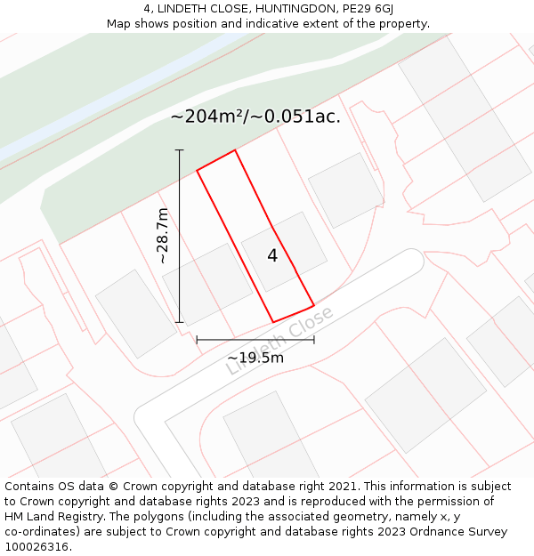 4, LINDETH CLOSE, HUNTINGDON, PE29 6GJ: Plot and title map