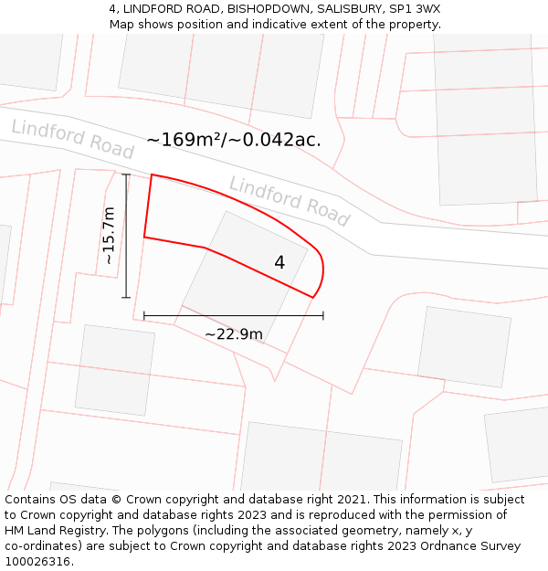 4, LINDFORD ROAD, BISHOPDOWN, SALISBURY, SP1 3WX: Plot and title map