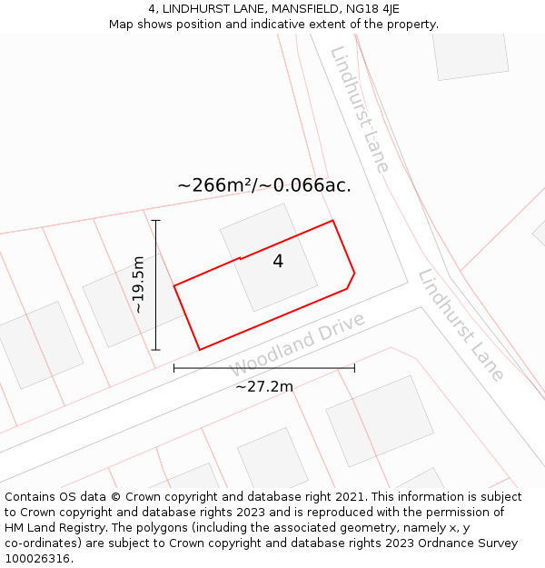 4, LINDHURST LANE, MANSFIELD, NG18 4JE: Plot and title map