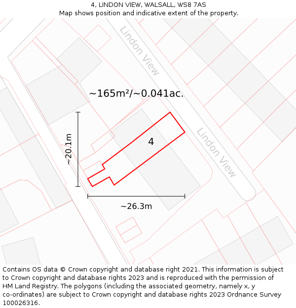 4, LINDON VIEW, WALSALL, WS8 7AS: Plot and title map