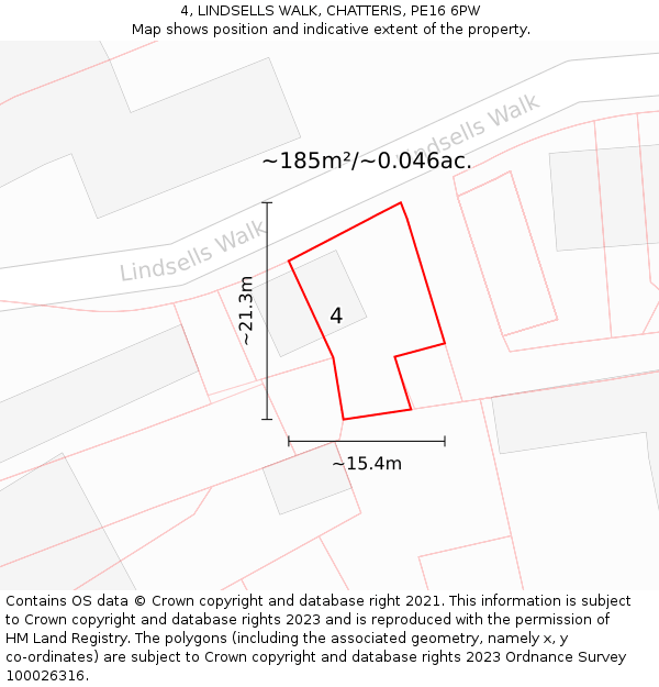 4, LINDSELLS WALK, CHATTERIS, PE16 6PW: Plot and title map