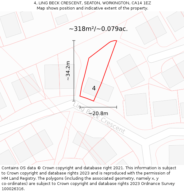 4, LING BECK CRESCENT, SEATON, WORKINGTON, CA14 1EZ: Plot and title map