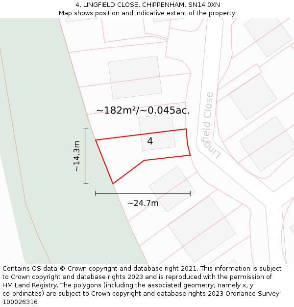 4, LINGFIELD CLOSE, CHIPPENHAM, SN14 0XN: Plot and title map
