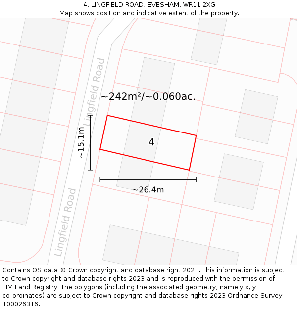 4, LINGFIELD ROAD, EVESHAM, WR11 2XG: Plot and title map