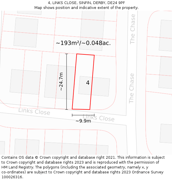 4, LINKS CLOSE, SINFIN, DERBY, DE24 9PF: Plot and title map