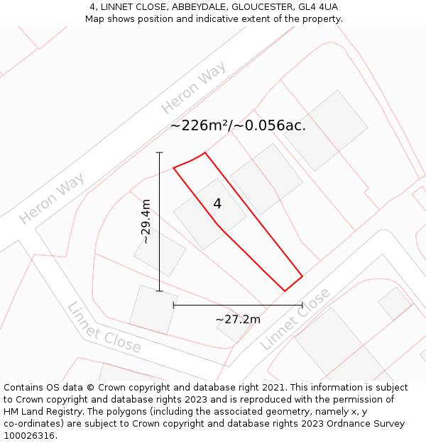4, LINNET CLOSE, ABBEYDALE, GLOUCESTER, GL4 4UA: Plot and title map