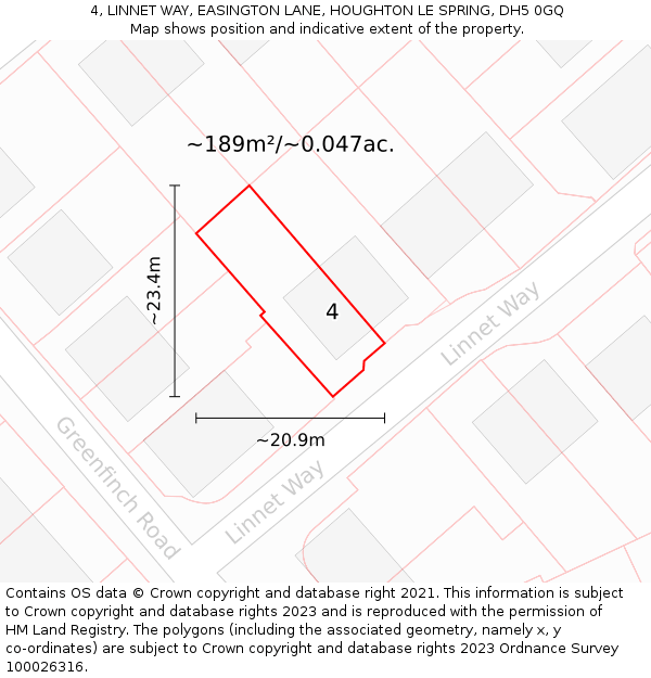 4, LINNET WAY, EASINGTON LANE, HOUGHTON LE SPRING, DH5 0GQ: Plot and title map