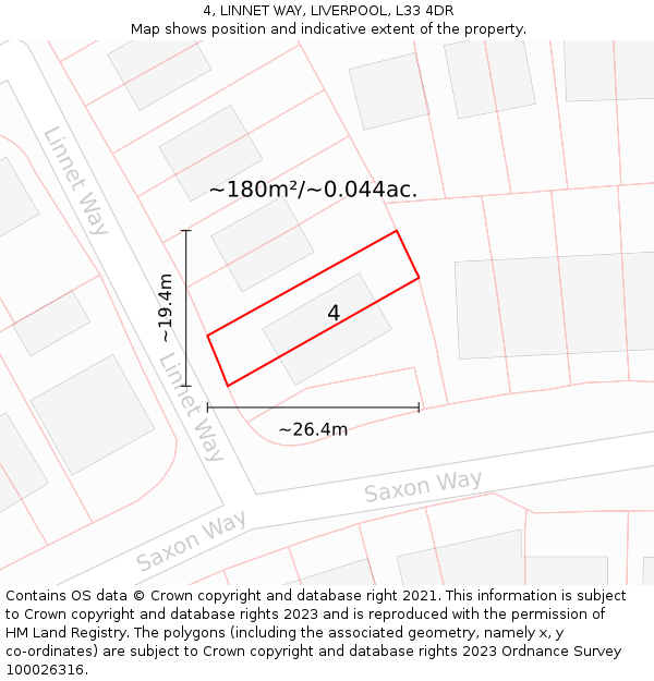 4, LINNET WAY, LIVERPOOL, L33 4DR: Plot and title map