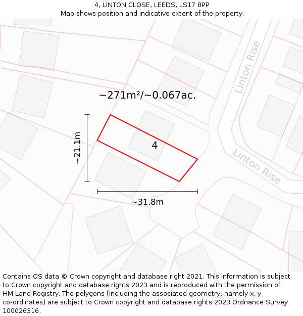4, LINTON CLOSE, LEEDS, LS17 8PP: Plot and title map
