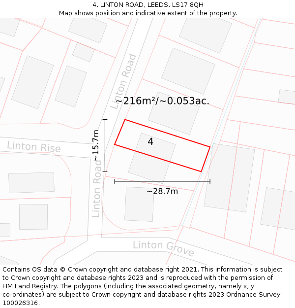 4, LINTON ROAD, LEEDS, LS17 8QH: Plot and title map