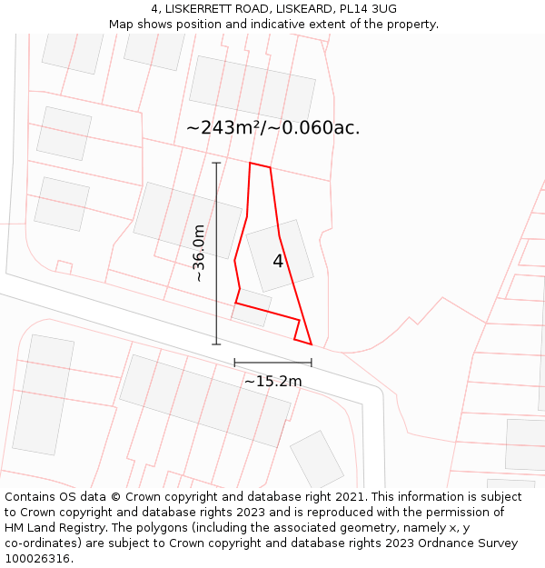 4, LISKERRETT ROAD, LISKEARD, PL14 3UG: Plot and title map