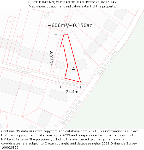 4, LITTLE BASING, OLD BASING, BASINGSTOKE, RG24 8AX: Plot and title map