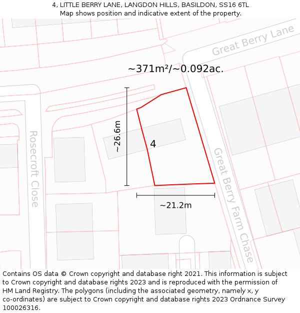 4, LITTLE BERRY LANE, LANGDON HILLS, BASILDON, SS16 6TL: Plot and title map