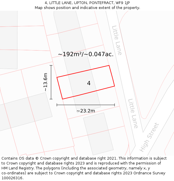 4, LITTLE LANE, UPTON, PONTEFRACT, WF9 1JP: Plot and title map