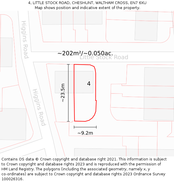 4, LITTLE STOCK ROAD, CHESHUNT, WALTHAM CROSS, EN7 6XU: Plot and title map