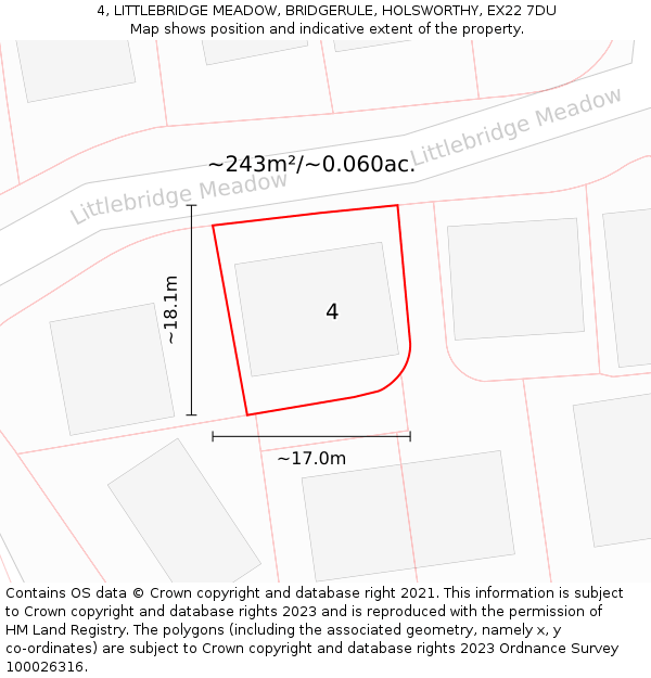 4, LITTLEBRIDGE MEADOW, BRIDGERULE, HOLSWORTHY, EX22 7DU: Plot and title map