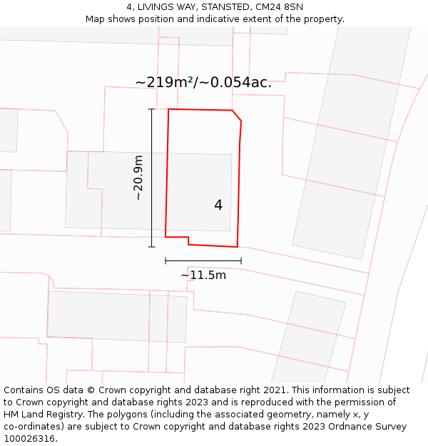 4, LIVINGS WAY, STANSTED, CM24 8SN: Plot and title map