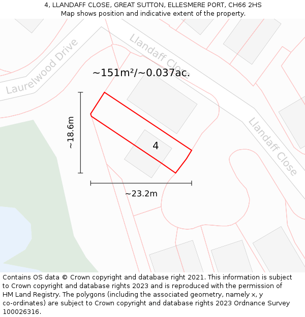 4, LLANDAFF CLOSE, GREAT SUTTON, ELLESMERE PORT, CH66 2HS: Plot and title map