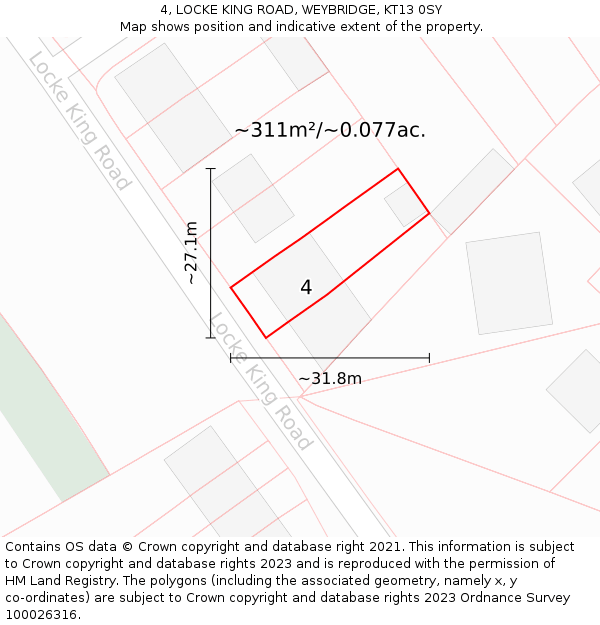 4, LOCKE KING ROAD, WEYBRIDGE, KT13 0SY: Plot and title map